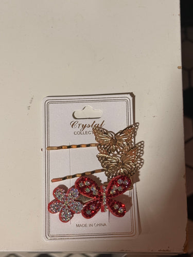 Set of 3 Red Butterfly Hair Clips