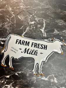 "Farm Fresh Milk" Metal Cow Sign