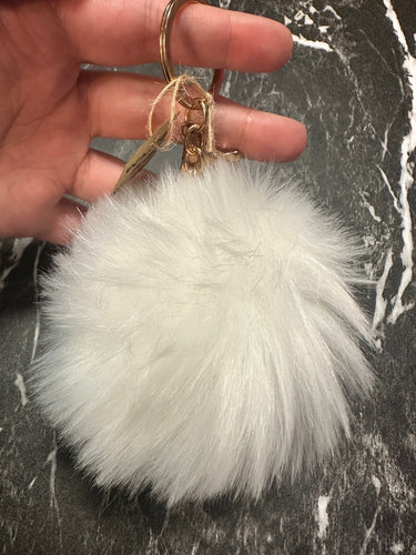 White Pom-Pom Fuzzy Keychain