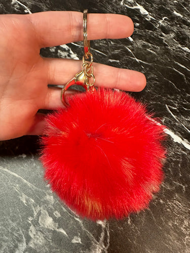 Red Speckled Pom-Pom Fuzzy Keychain