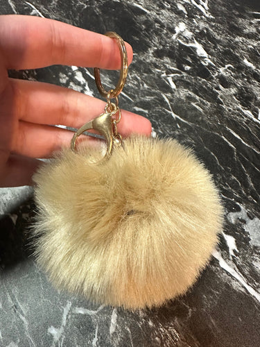 Tan Pom-Pom Fuzzy Keychain