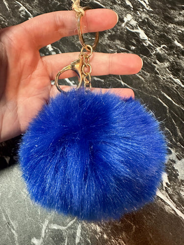 Royal Blue Pom-Pom Fuzzy Keychain