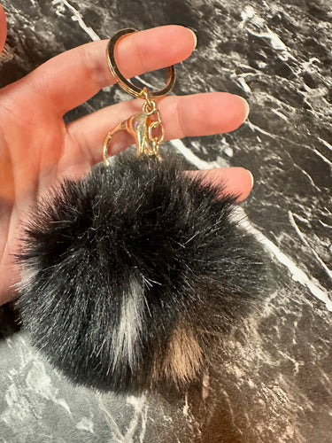 Black Speckled Pom-Pom Fuzzy Keychain