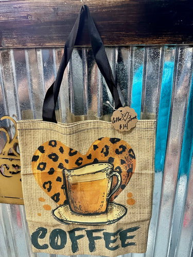 Coffee Leopard Heart Tote Bag