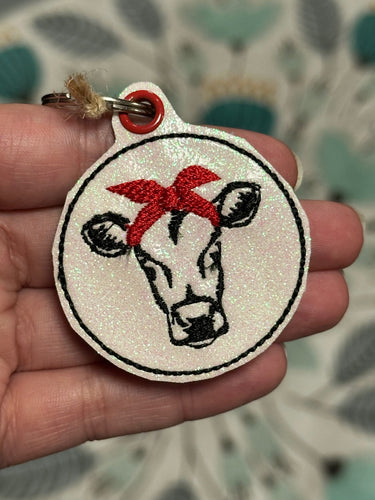 Cow With Red Headband Keychain