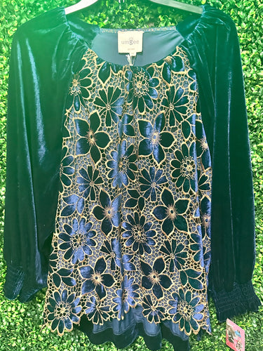 Navy Blue & Gold Velvet Clearance Top
