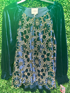 Navy Blue & Gold Velvet Clearance Top