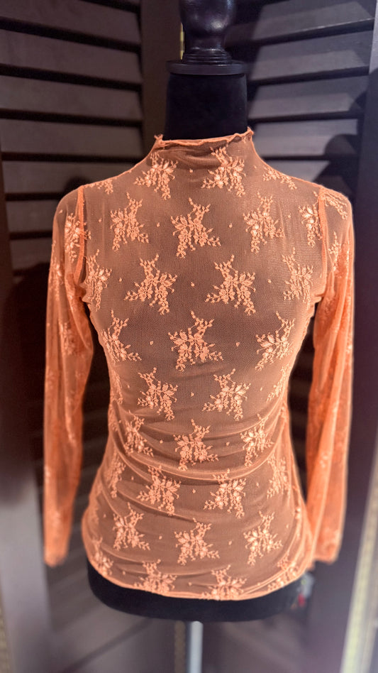 Salmon Lace Mesh Underlay Shirt