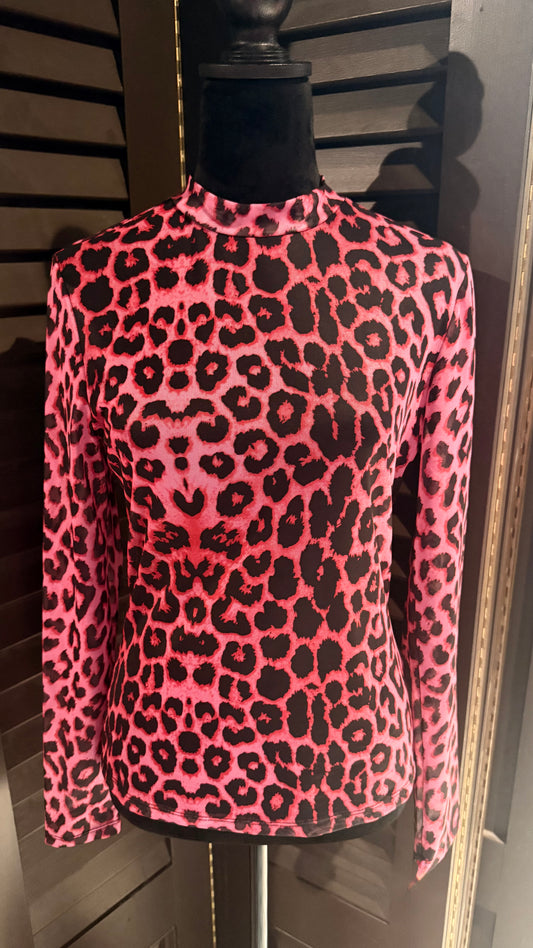 Pink Leopard Mesh Overlay Top