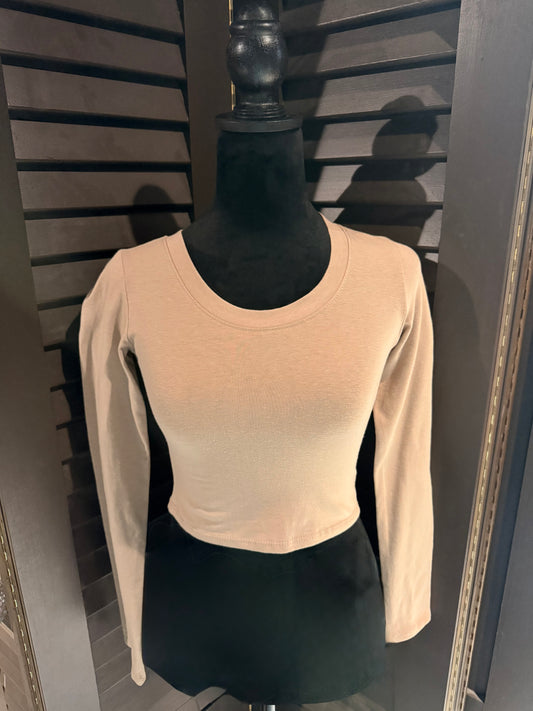 Basic Layering Crop Top Long Sleeve Tees (5 Options)