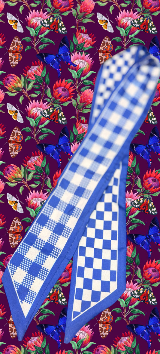 Blue Gingham & Checkered Neck Scarf