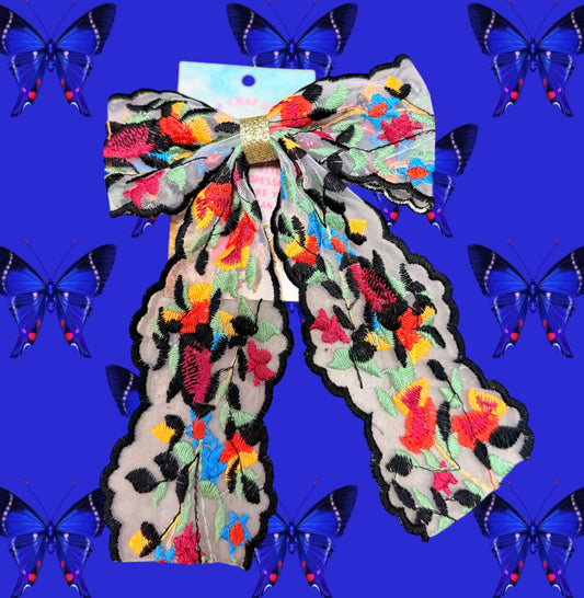 Black Trim Floral Bow Clip