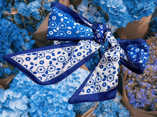 Ombre Blue Floral Silk Scarf