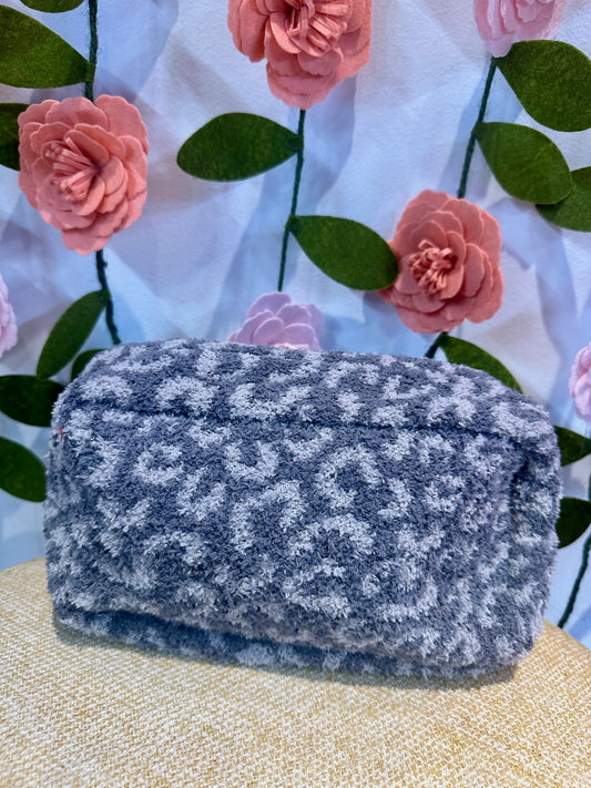 Fuzzy Leopard Cosmetic Bag