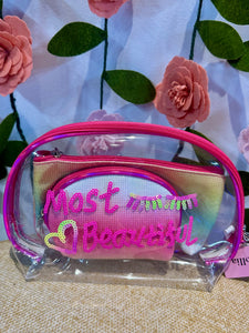 Clear "Most Beautiful" 3-Peice Pouch Set