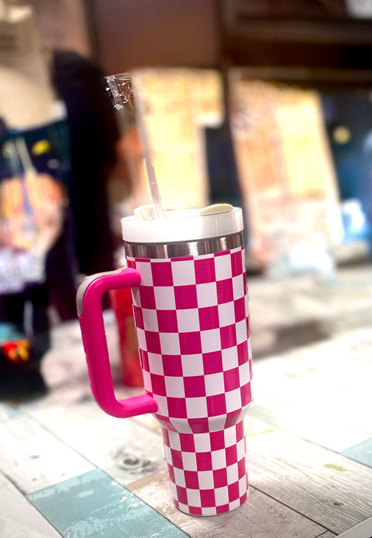 PINK & WHITE CHECKED TUMBLER