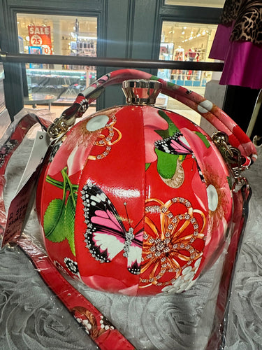 Round Floral Designer Snap Jeweled Top Handbag
