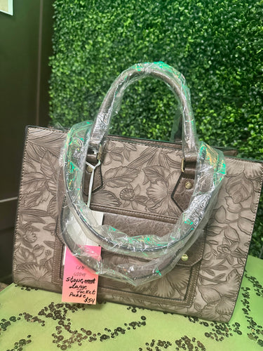 Brown Vegan Leather Embossed Large Bag