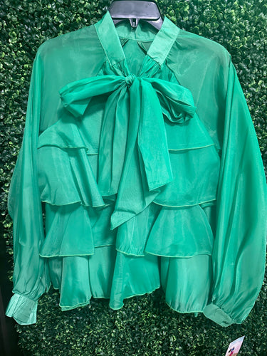 Kelly Green Ruffle Tie OSFM Top