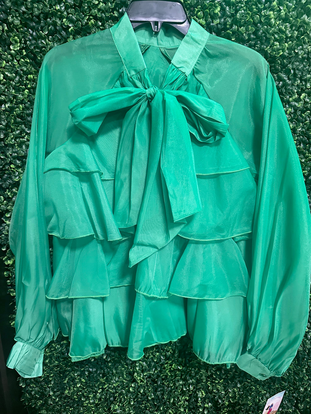 Kelly Green Ruffle Tie OSFM Top