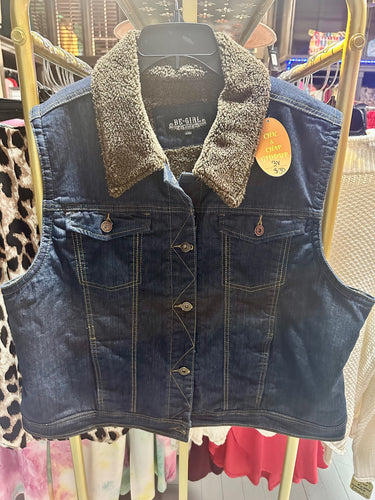 Denim Furry Plus Size Vest