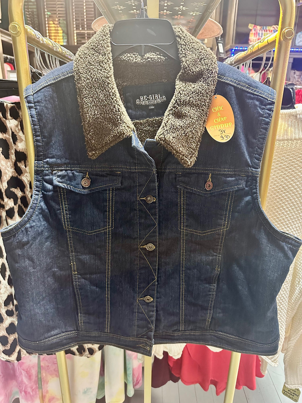 Denim Furry Plus Size Vest