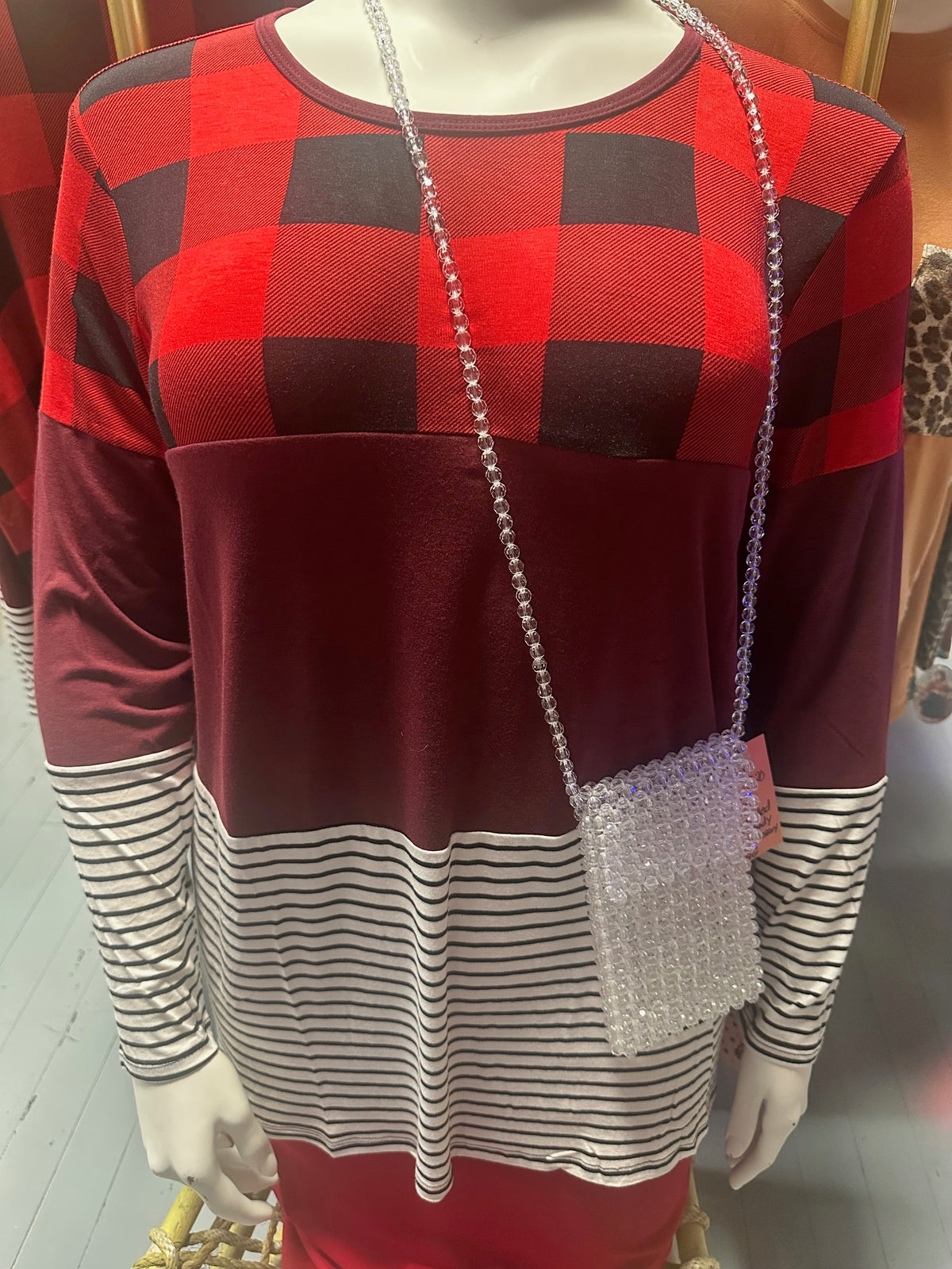 Buffalo Plaid & Striped Colorblock Top