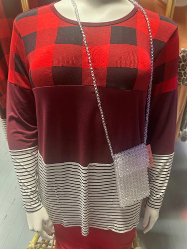 Buffalo Plaid & Striped Colorblock Top