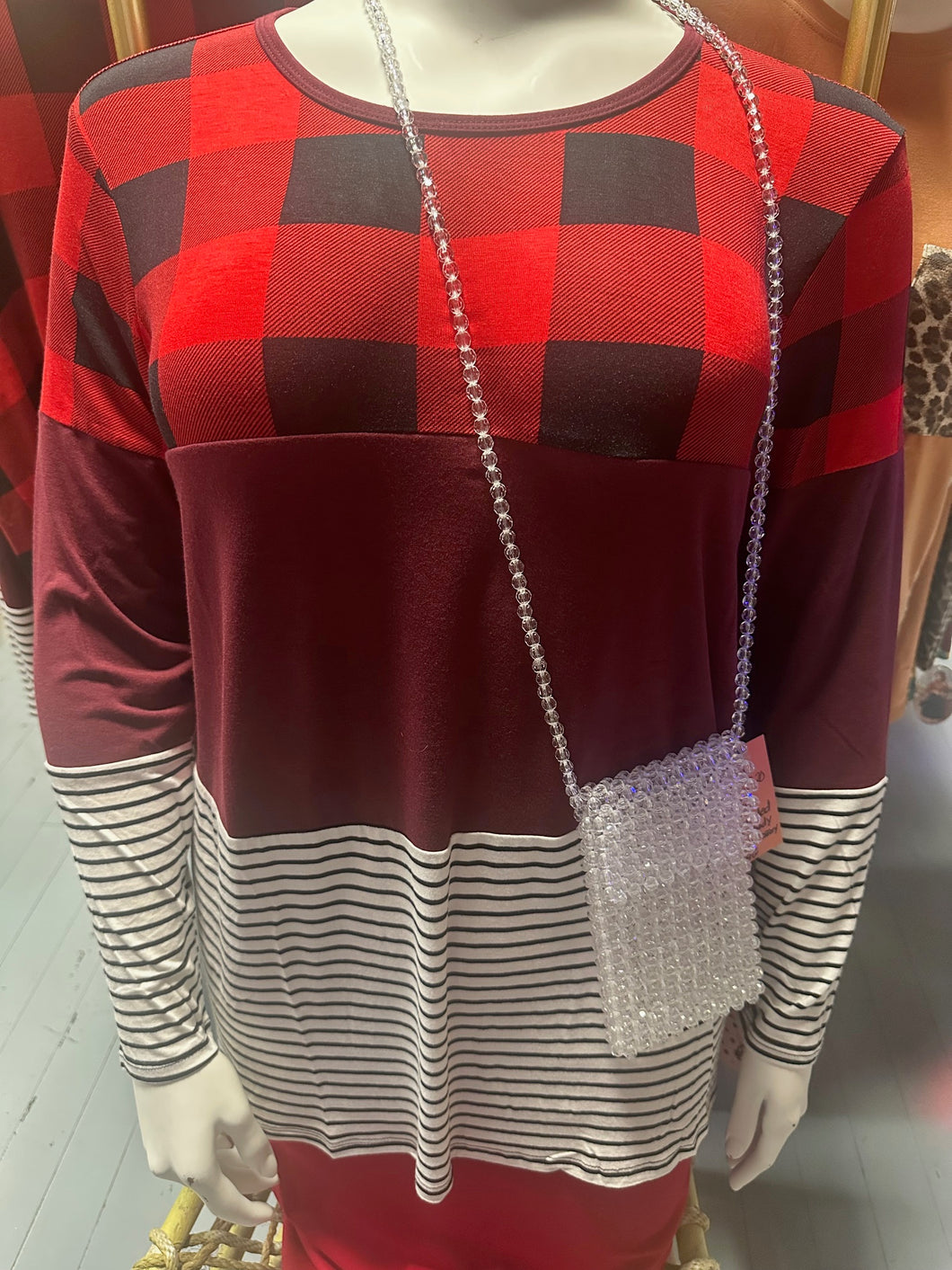 Buffalo Plaid & Striped Colorblock Top
