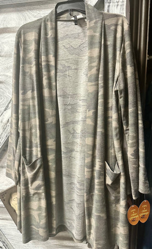 Camo Print Open Cardigan Plus Size