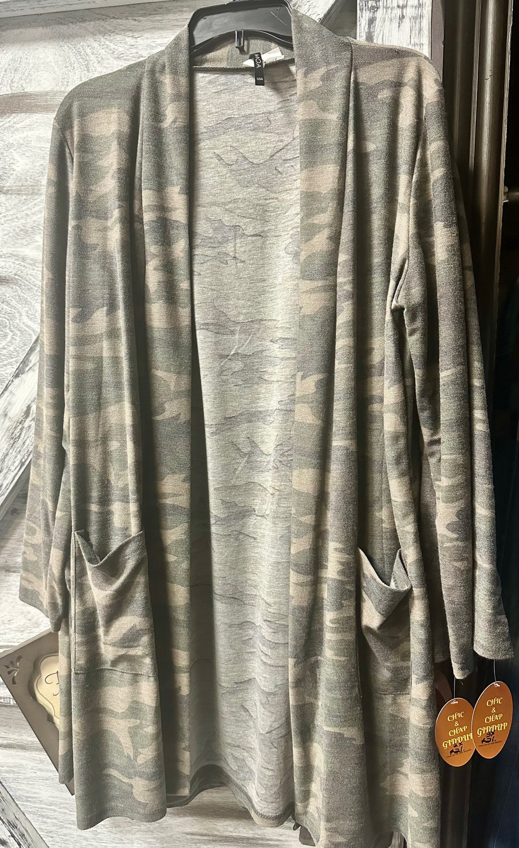 Camo Print Open Cardigan Plus Size