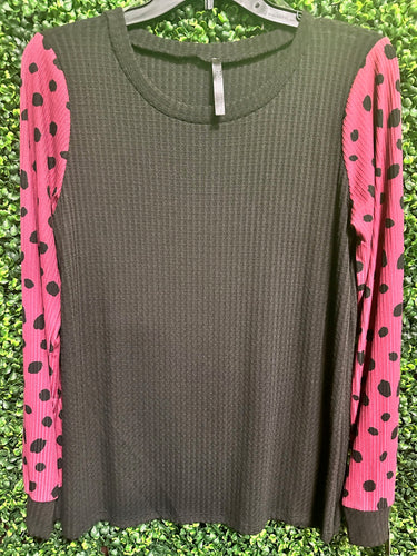 Waffleknit Polka Dotted Top