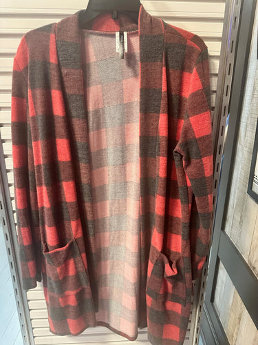 Red Buffalo Plaid Open Cardigan