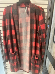 Red Buffalo Plaid Open Cardigan