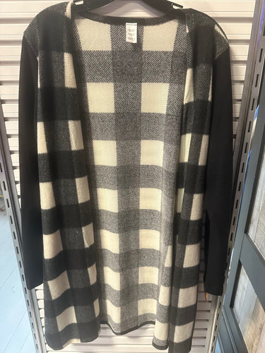 Black & White Buffalo Plaid Open Cardigan