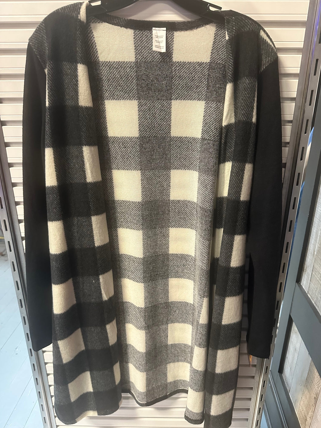 Black & White Buffalo Plaid Open Cardigan