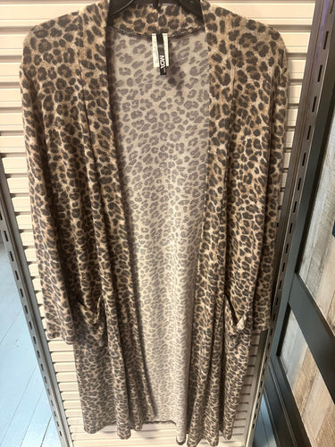 Leopard Print Open Cardigan W/ Pockets