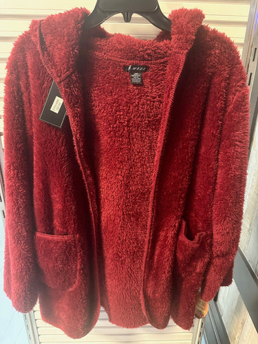 Red Fuzzy Hooded Sweater OSFM