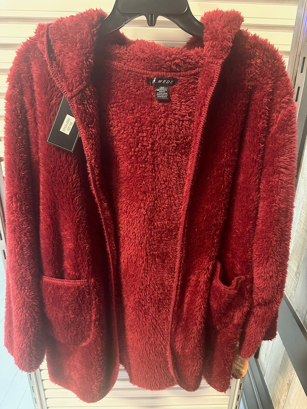 Red Fuzzy Hooded Sweater OSFM