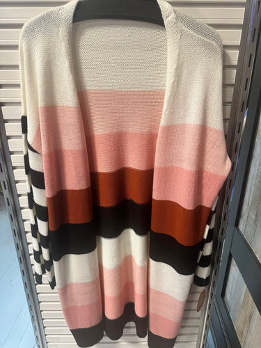Pink & Red Striped Cardigan/Sweater