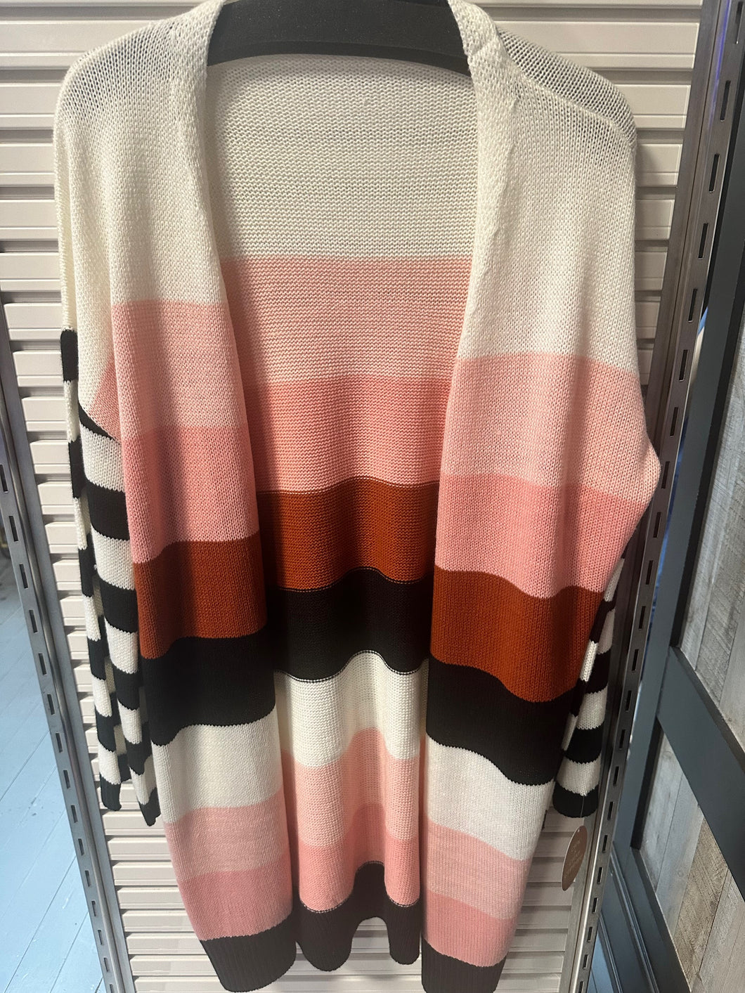 Pink & Red Striped Cardigan/Sweater