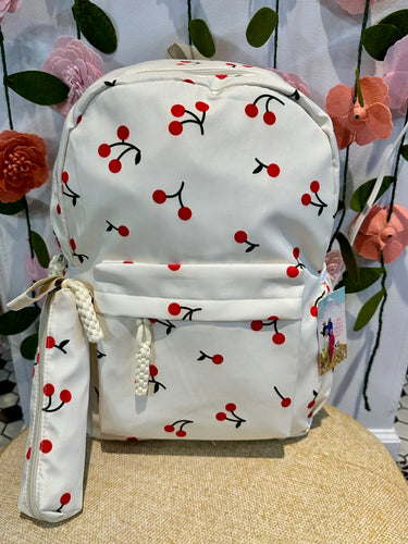 White Cherry Backpack W/ Mini Travel Bag