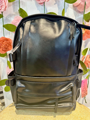 Black Vegan Leather Backpack