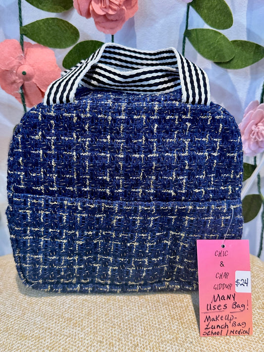 Blue & Gold Tweed Lunch Box/Multi-Use Bag