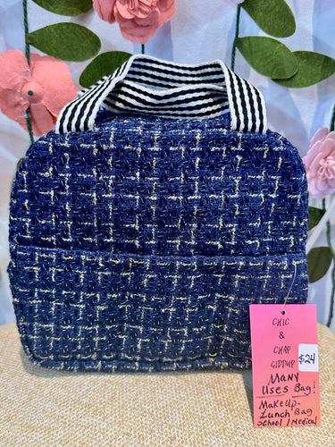 Blue & Gold Tweed Lunch Box/Multi-Use Bag