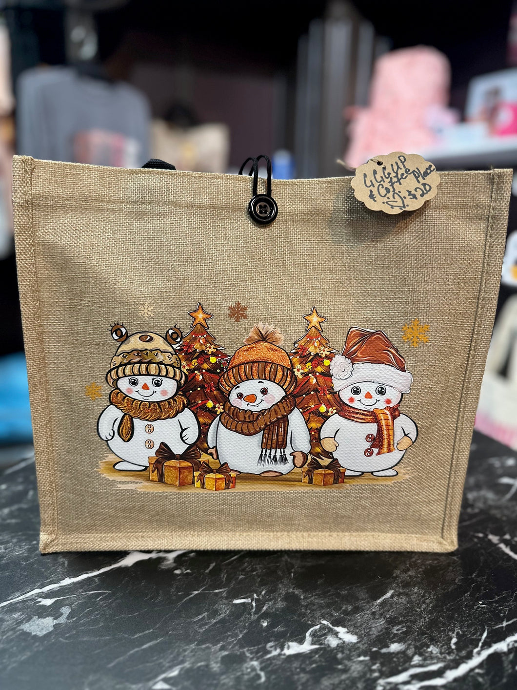 Snowman & Christmas Tree Tote Bag
