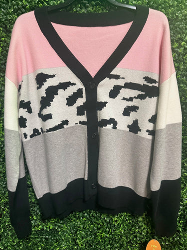 Pink/Black Cow Print Colorblock Sweater