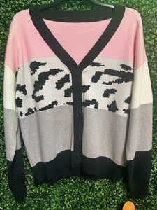 Pink/Black Cow Print Colorblock Sweater