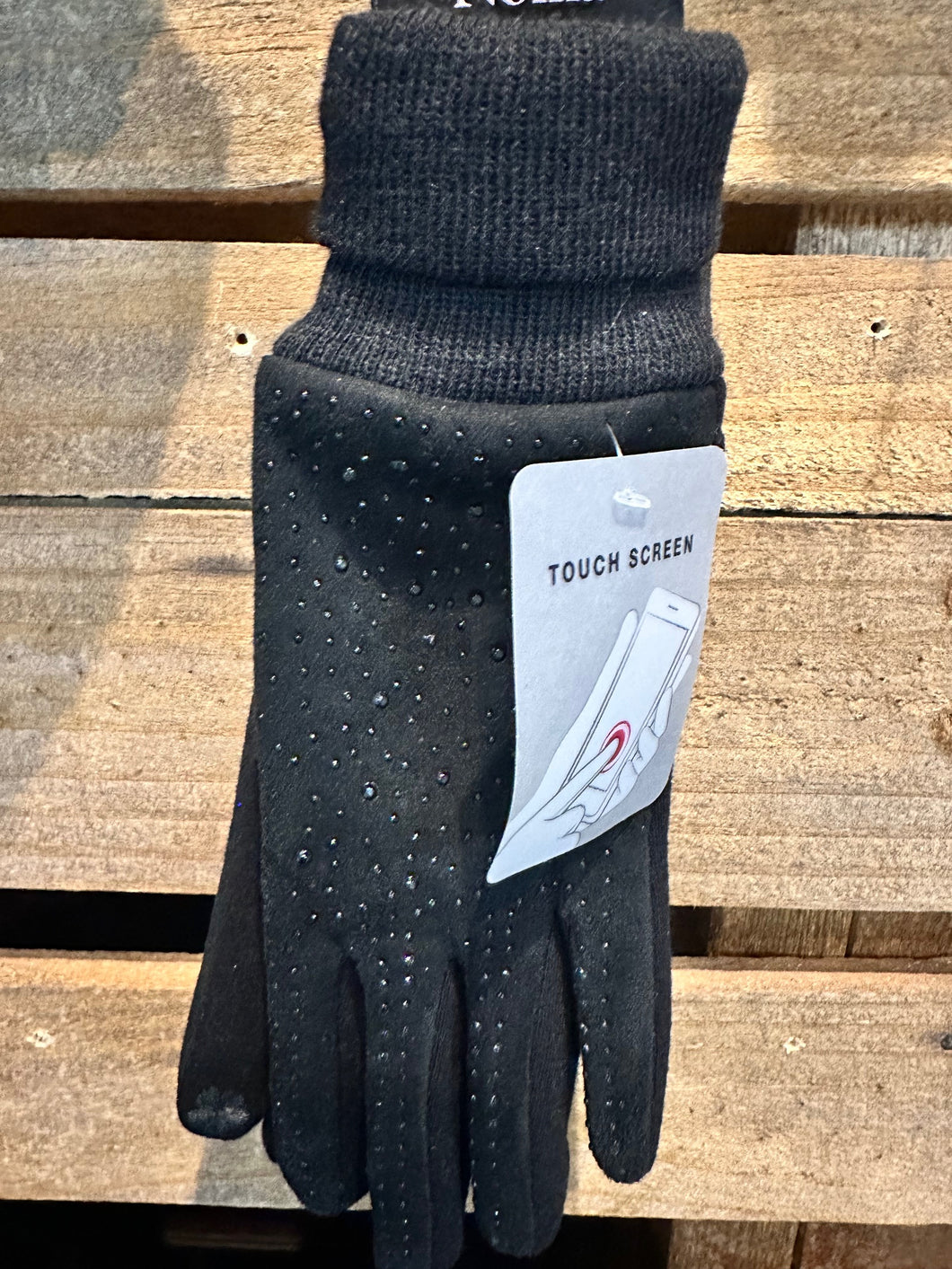Black Beaded Touch Screen Gloves