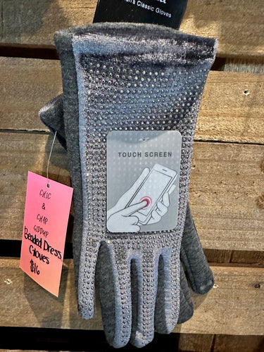Grey Beaded Touch Screen Gloves